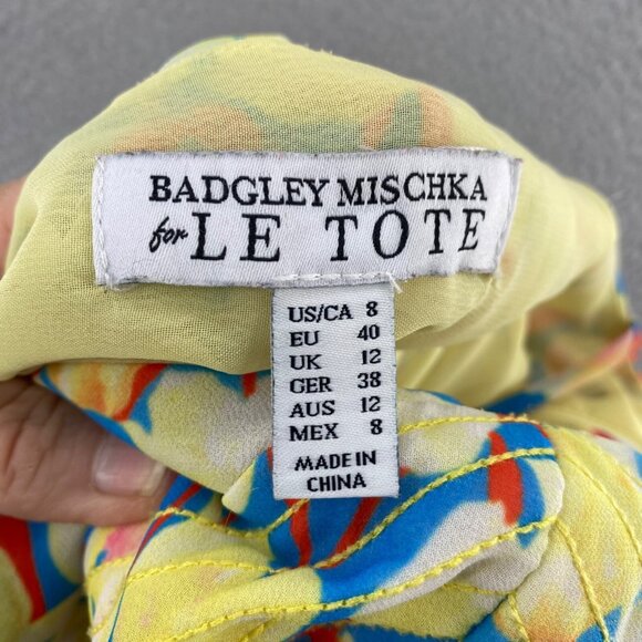Badgley Mischka Dress Womens 8 Yellow Blue Multi Floral Ombre Maxi Flowy Ruched* - Picture 6 of 12